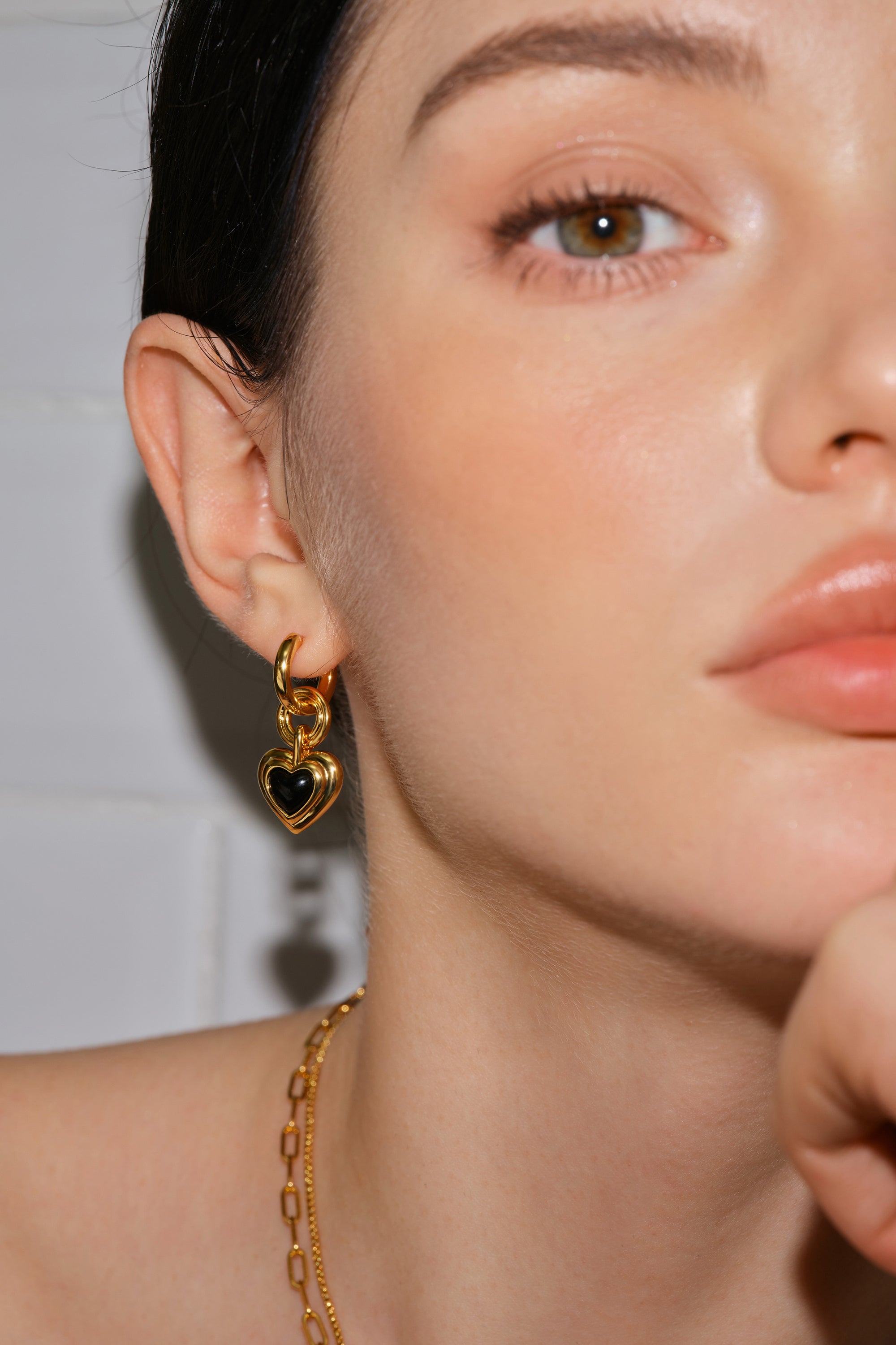 Black Onyx Heart Hoops