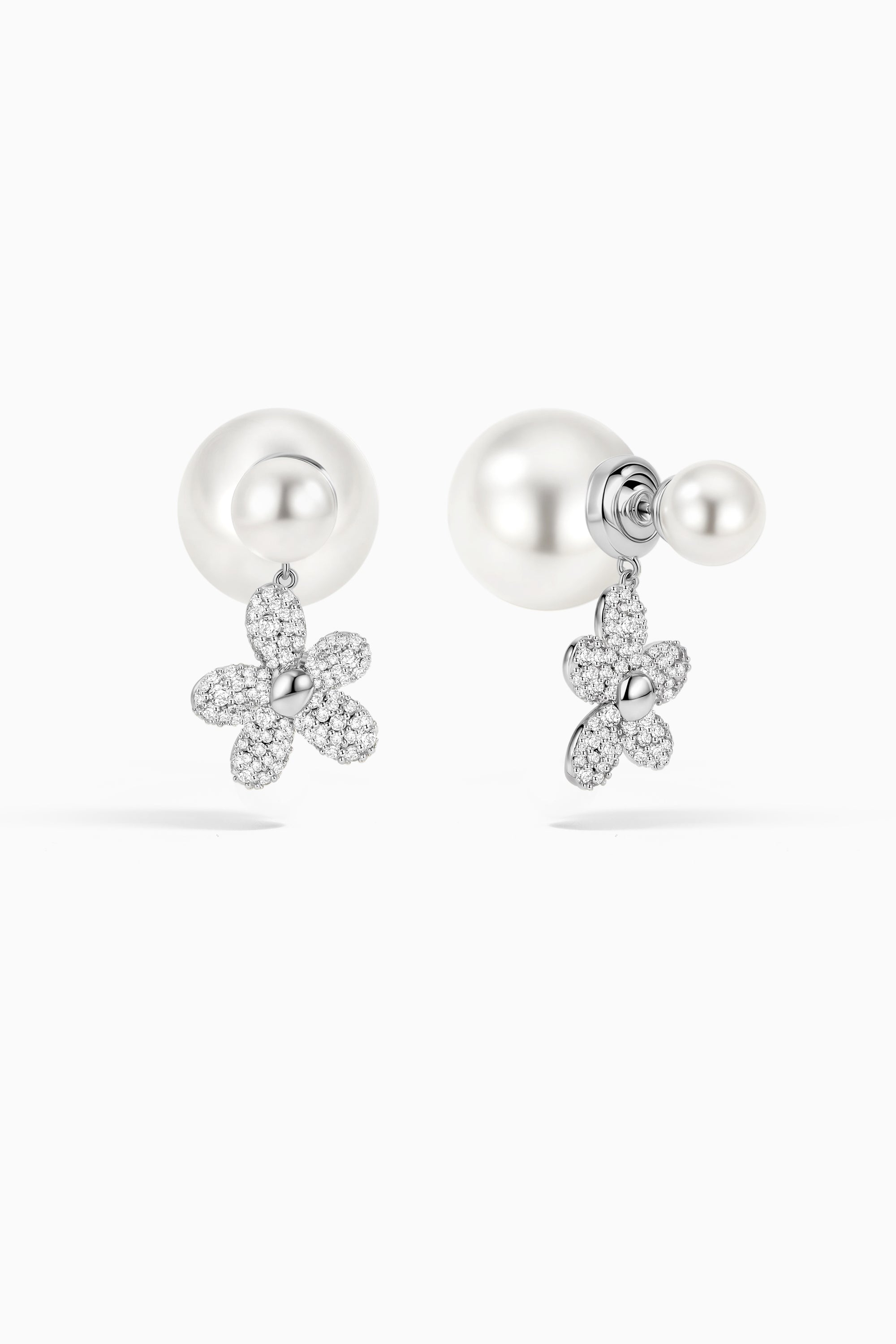 Shell Pearl Flower Convertible Earrings