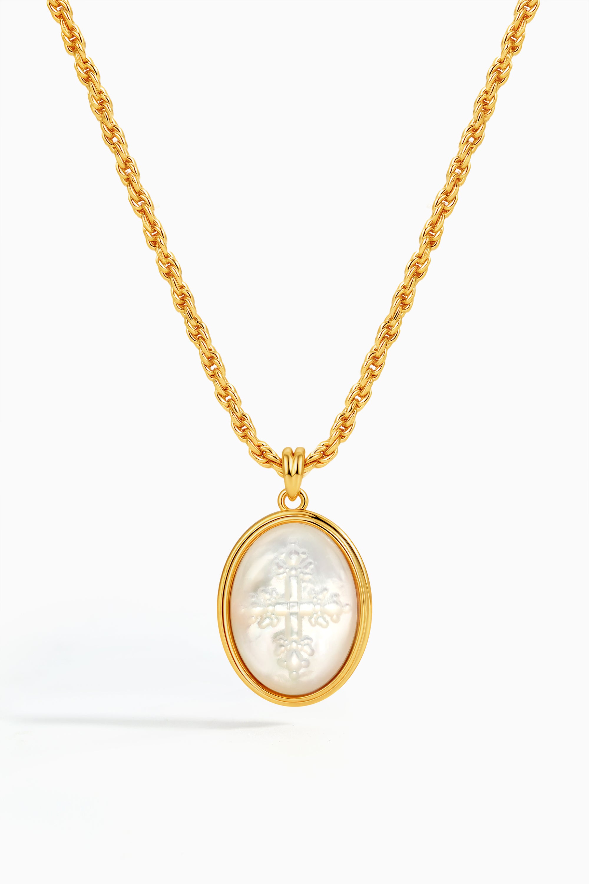 Carved Shell Cross Pendant