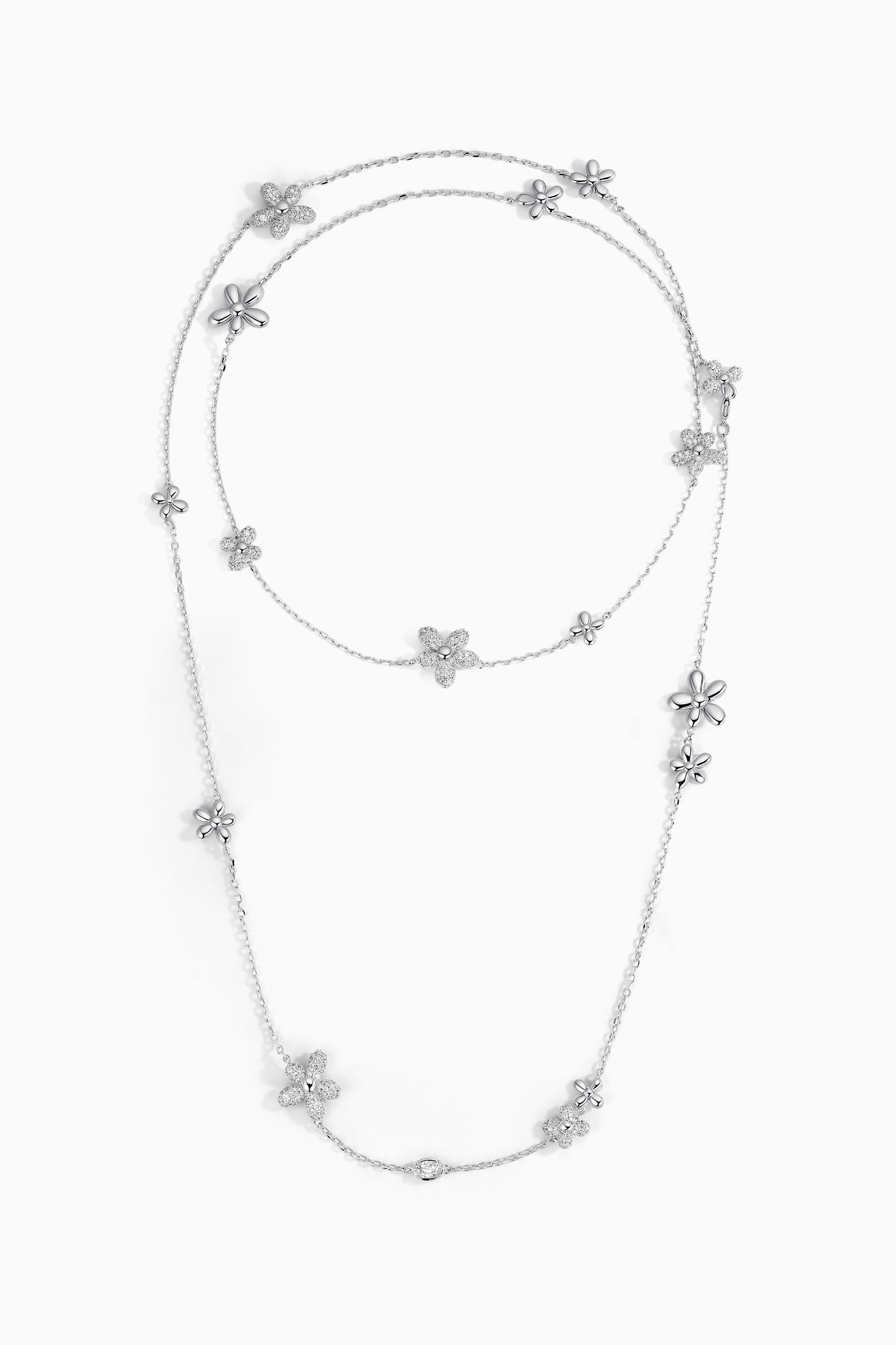 Staggered Tiny Flower Long Necklace