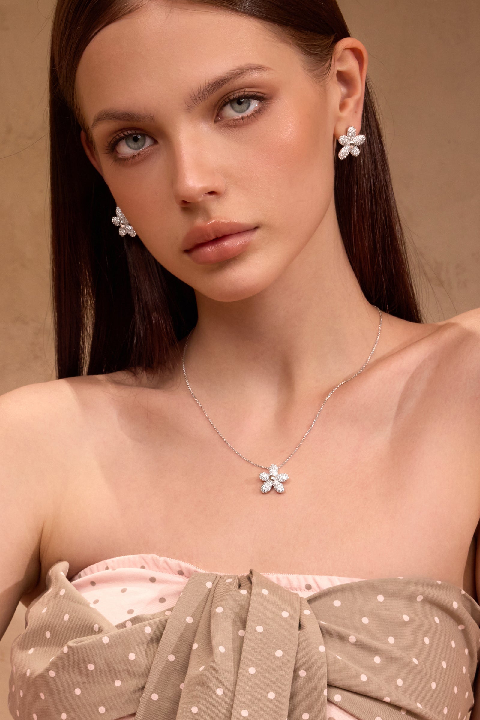 Paved Zircon Floral Necklace
