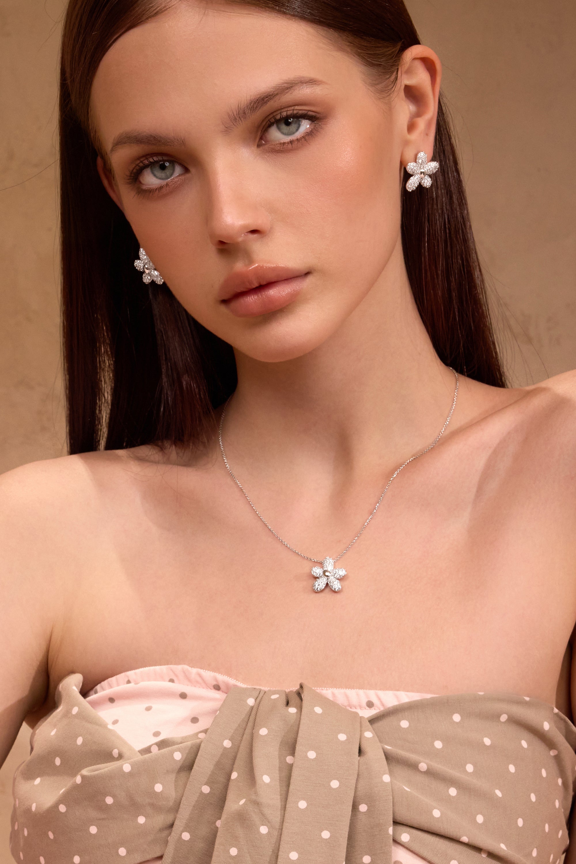 Paved Zircon Floral Necklace