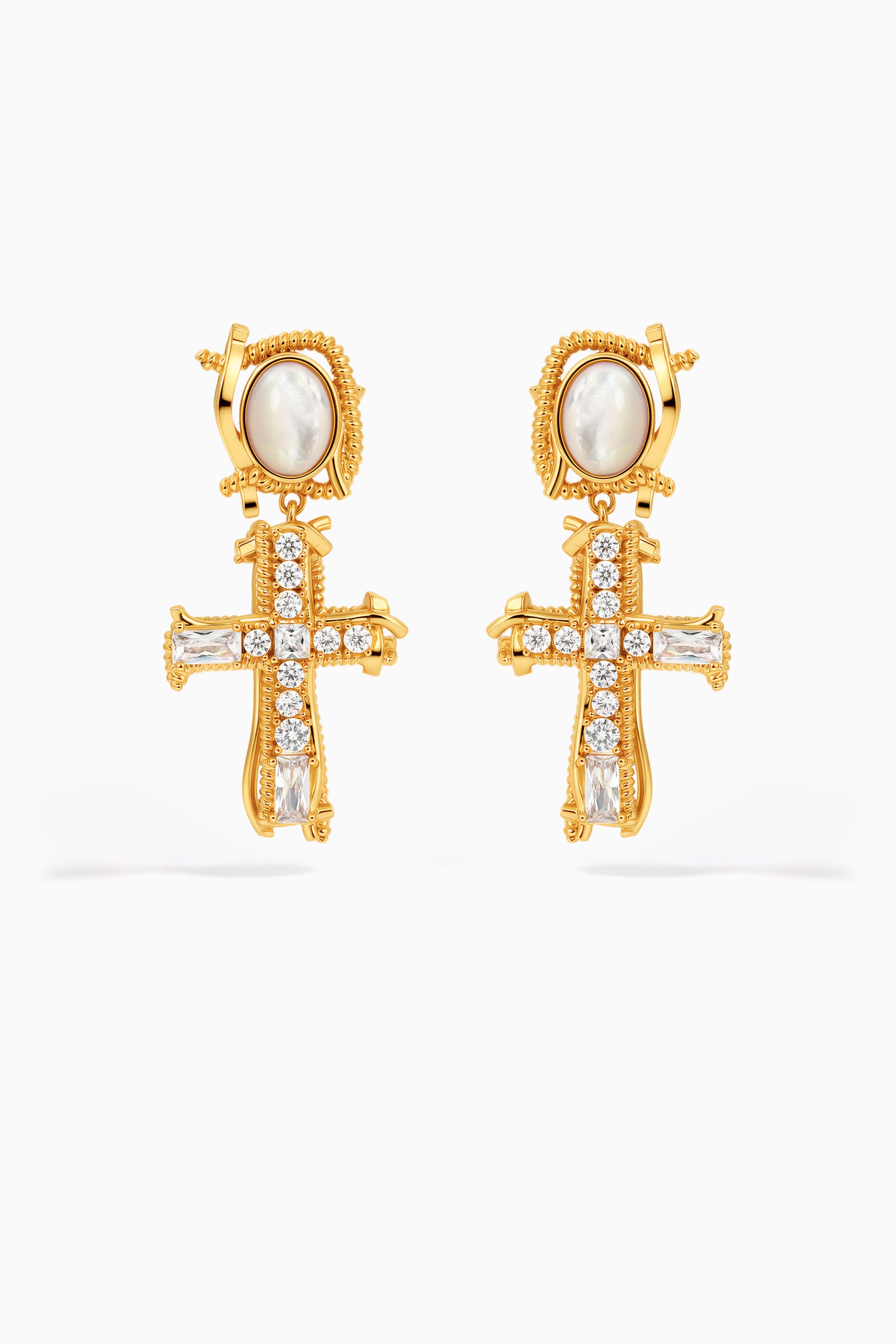 Vintage Shell Cross Drop Earrings