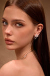 Paved Zircon Curved Branch Flower Earrings