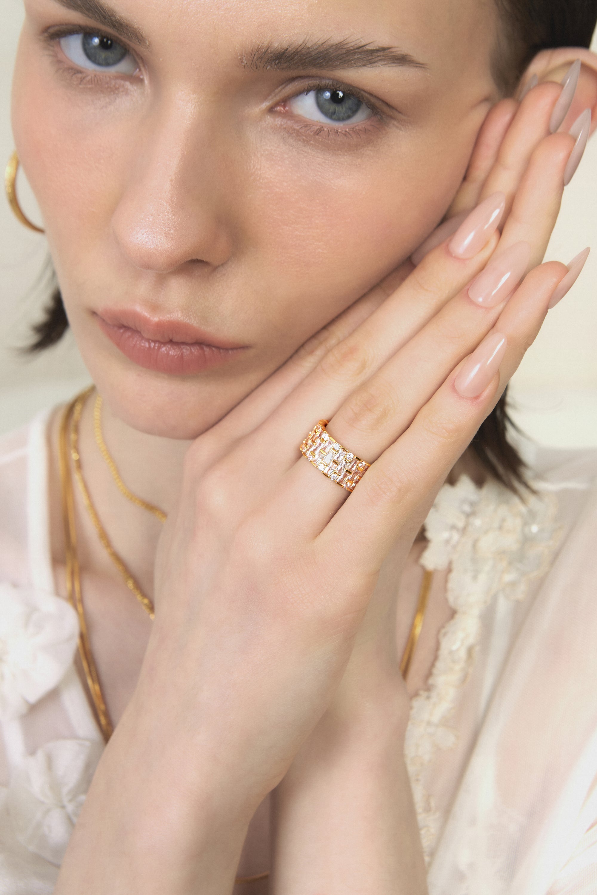 Gold BooneeAlus Baguette Zircon Eternity Ring Jewelry
