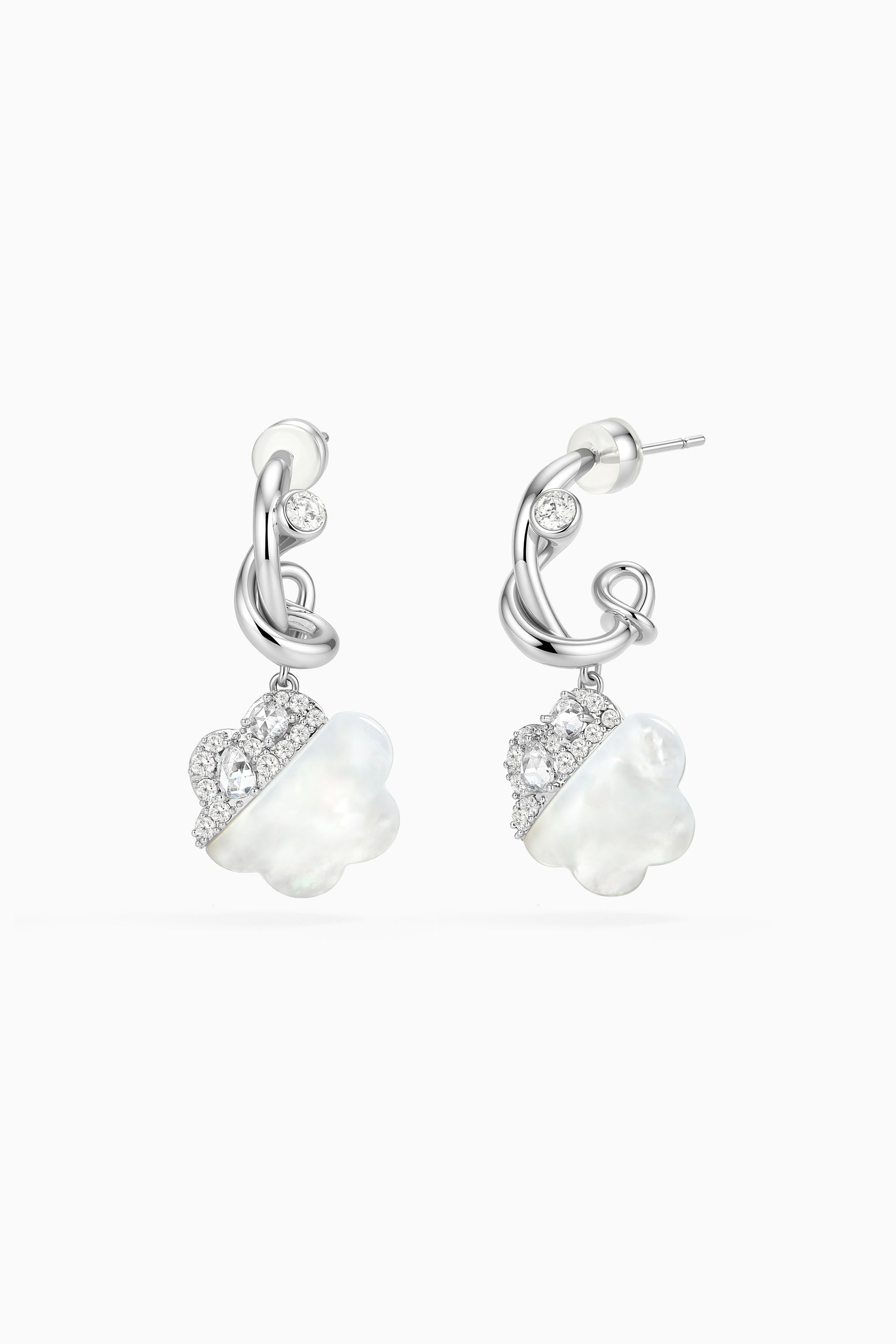 Twist Wire Flower Shell Earrings