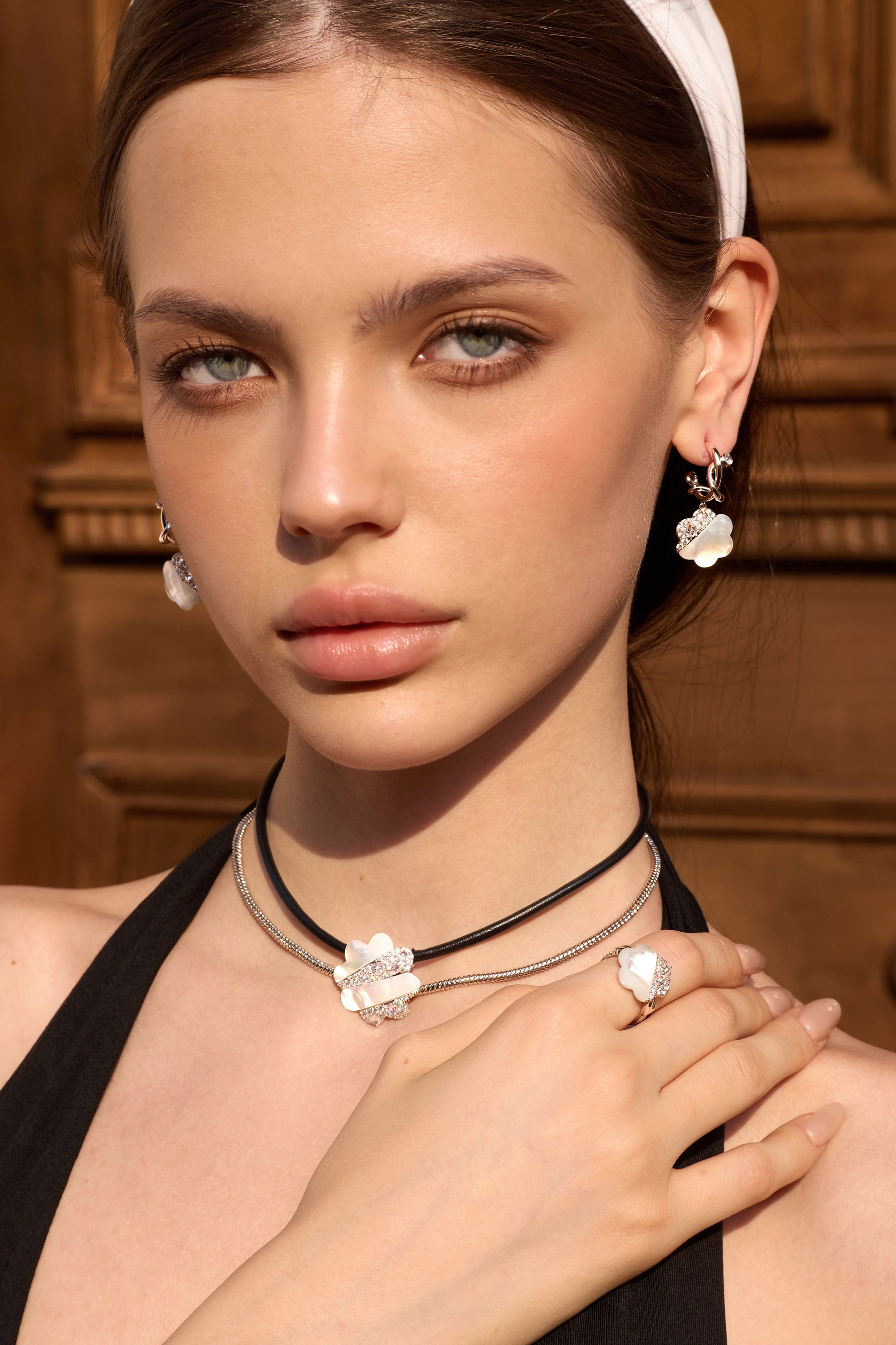 Shell Zircon Two-Tone Double Necklace