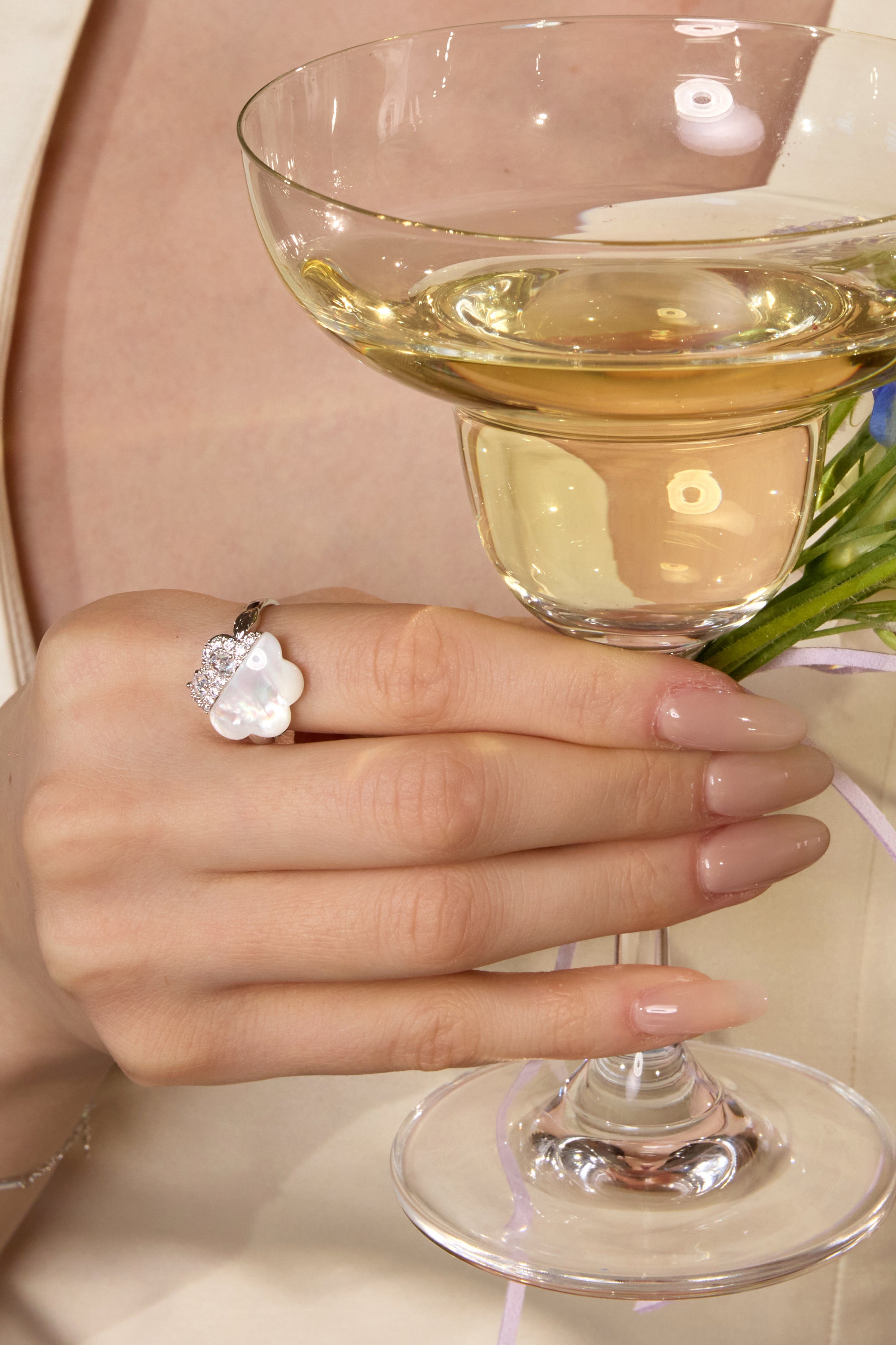 Slant Pave Zircon Shell Ring