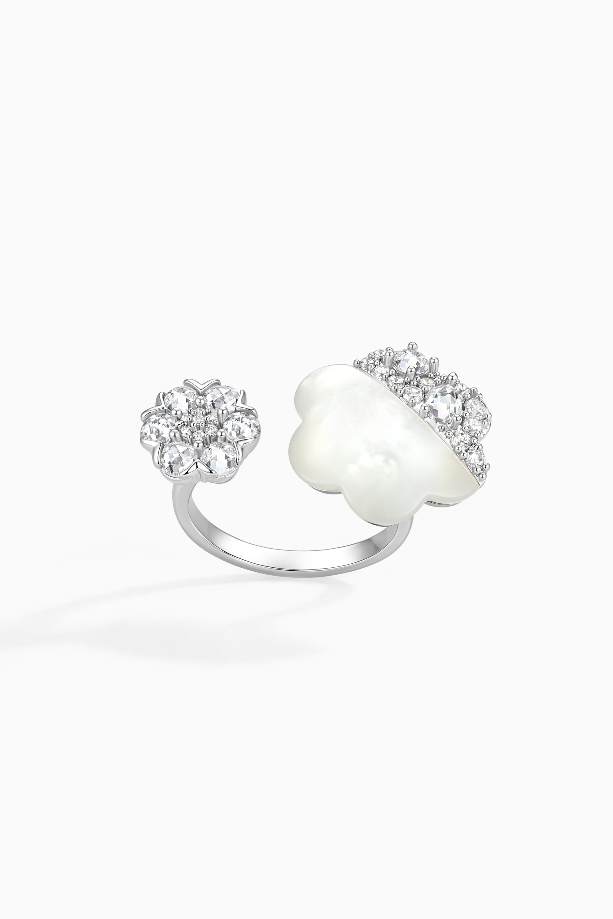 Dual Flower Shell Zircon Ring