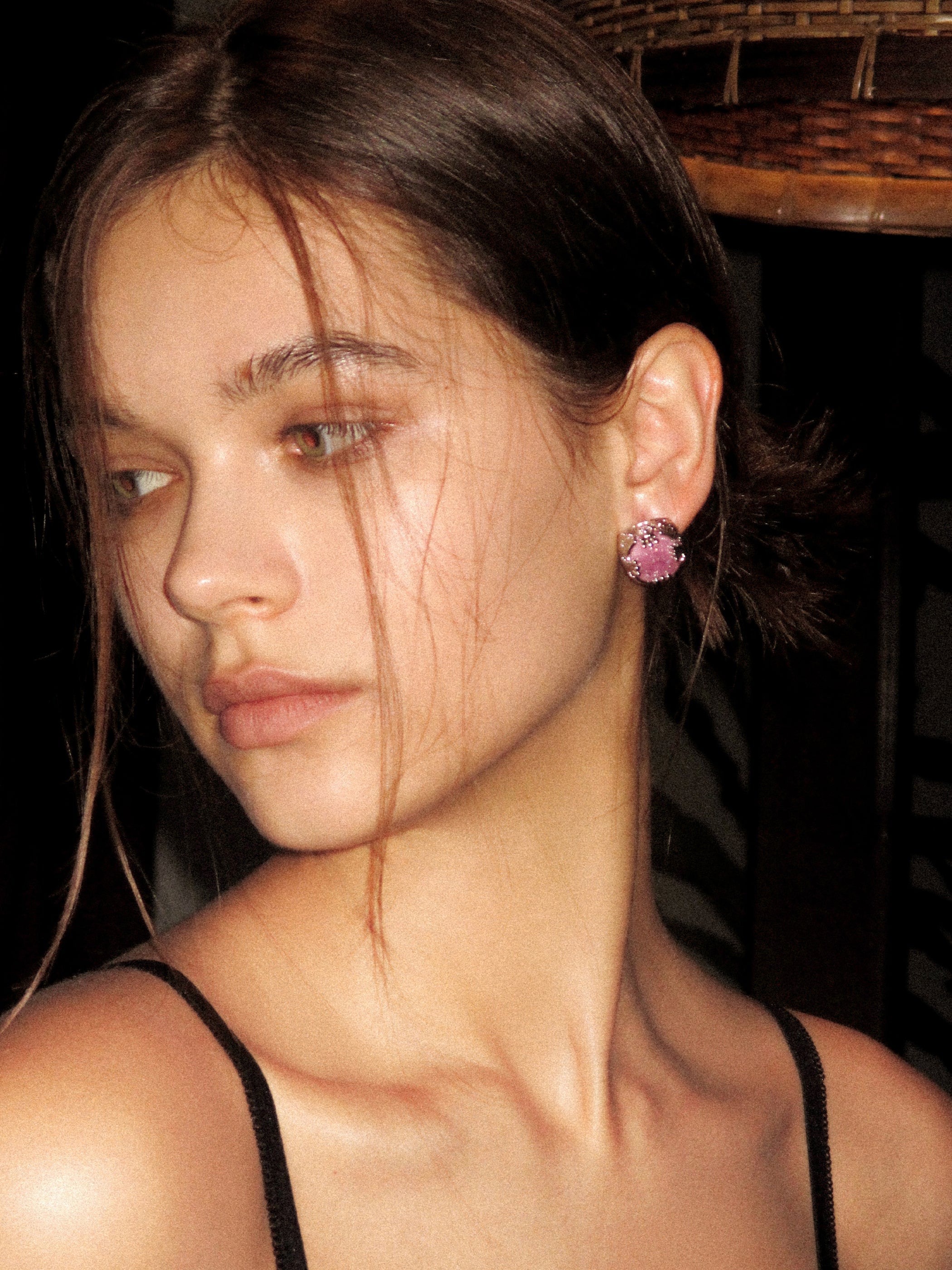 Square Pink Crack Stone Studs - booneealus