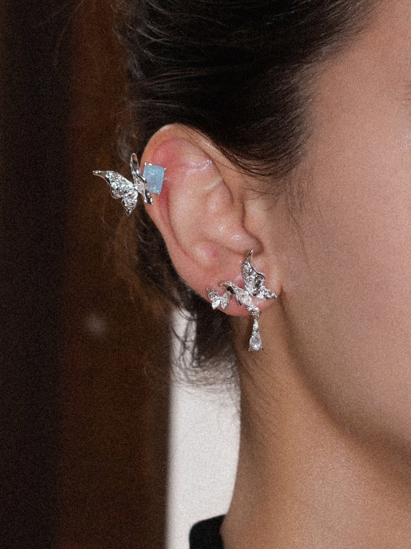 silver/Metal Texture Butterfly Set Studs (3 pcs) - booneealus