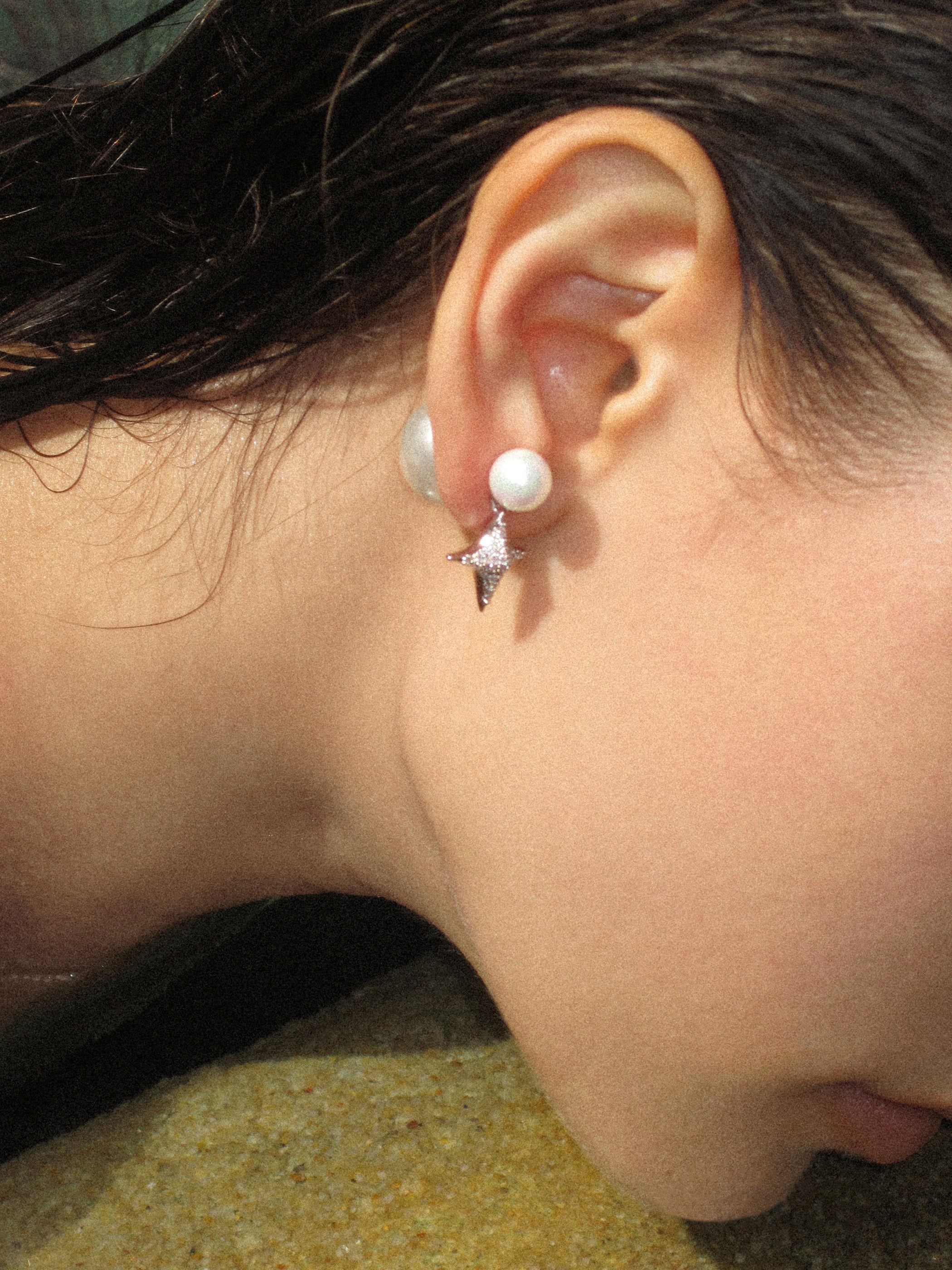 Pearl Stud Earrings with Reversible Zircon Starburst - booneealus