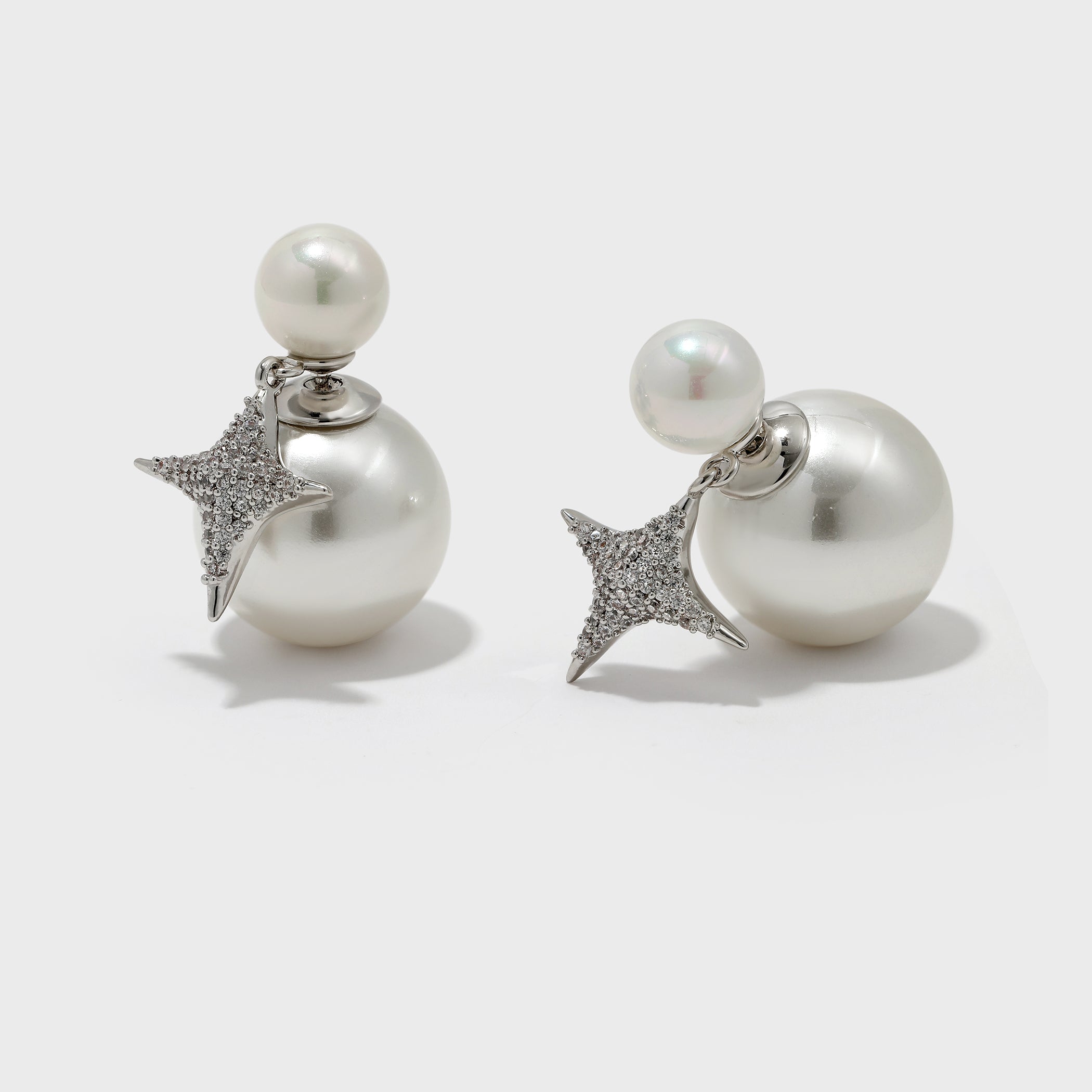 Pearl Stud Earrings with Reversible Zircon Starburst - booneealus
