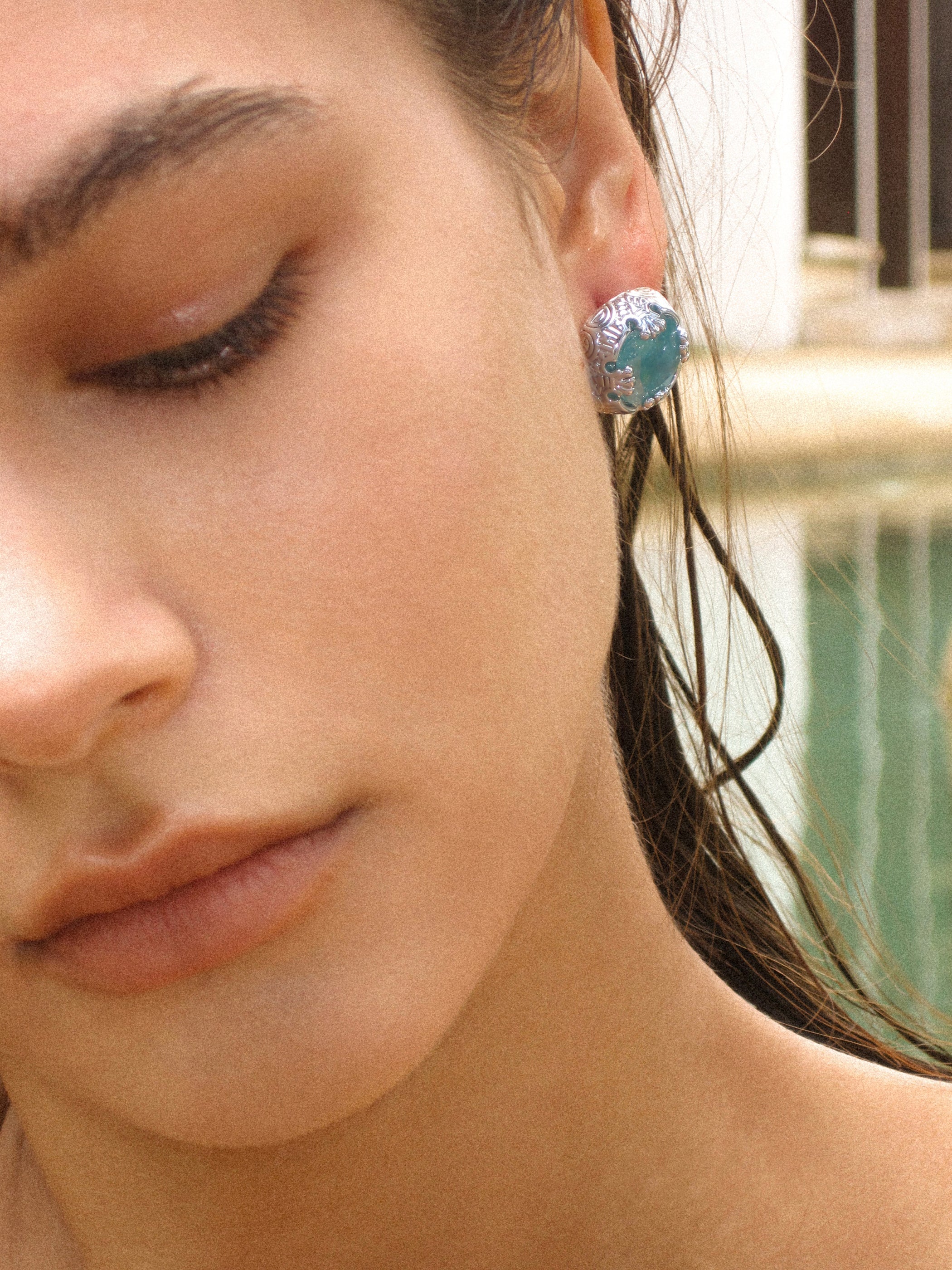 Square Blue Crack Stone Studs - booneealus