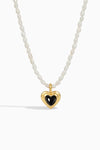 Onyx Heart Pearl Necklace