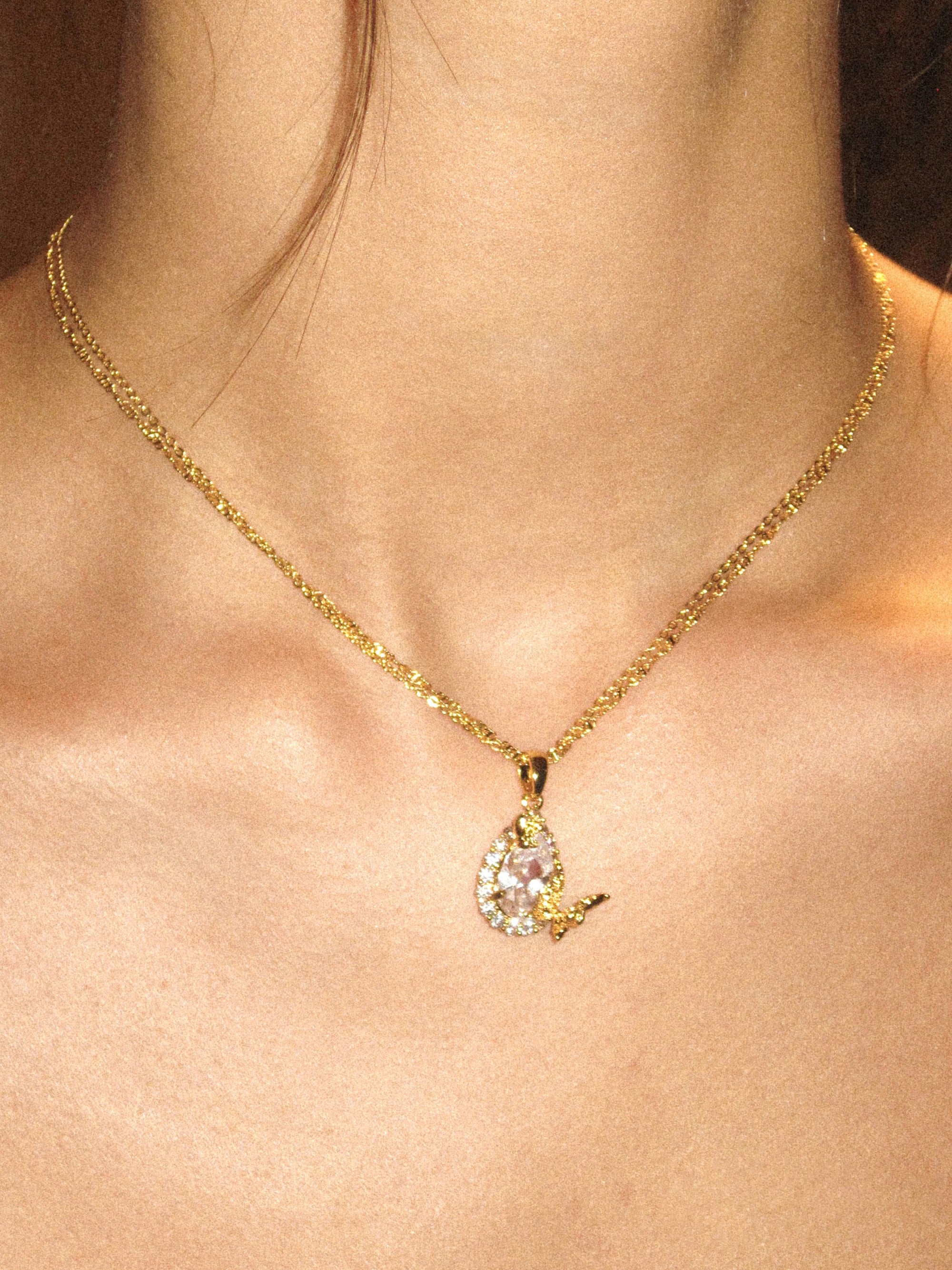 Gold/Teardrop-Shaped Double-Layer Butterfly Necklace - booneealus