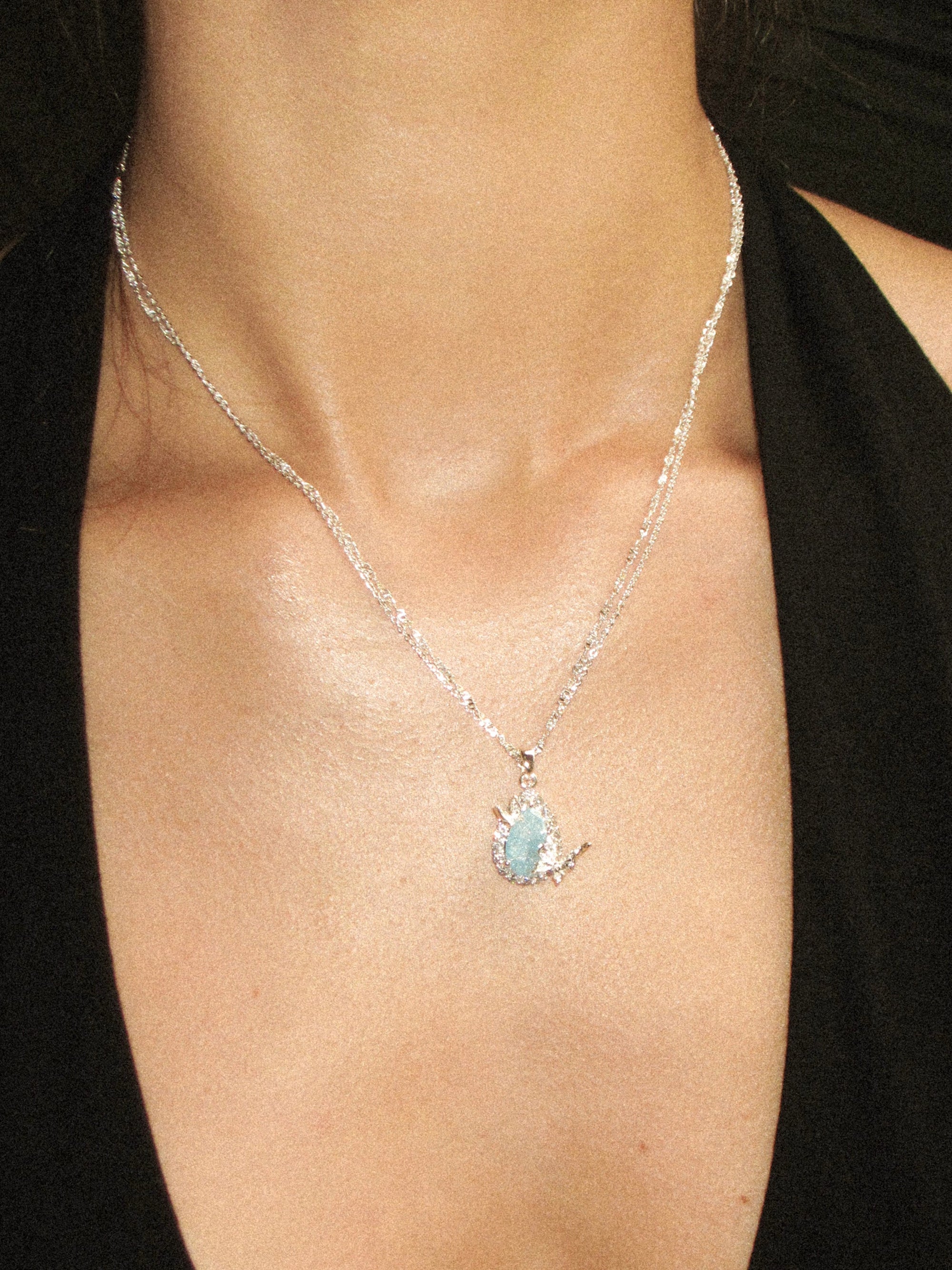 silver/Teardrop-Shaped Double-Layer Butterfly Necklace - booneealus