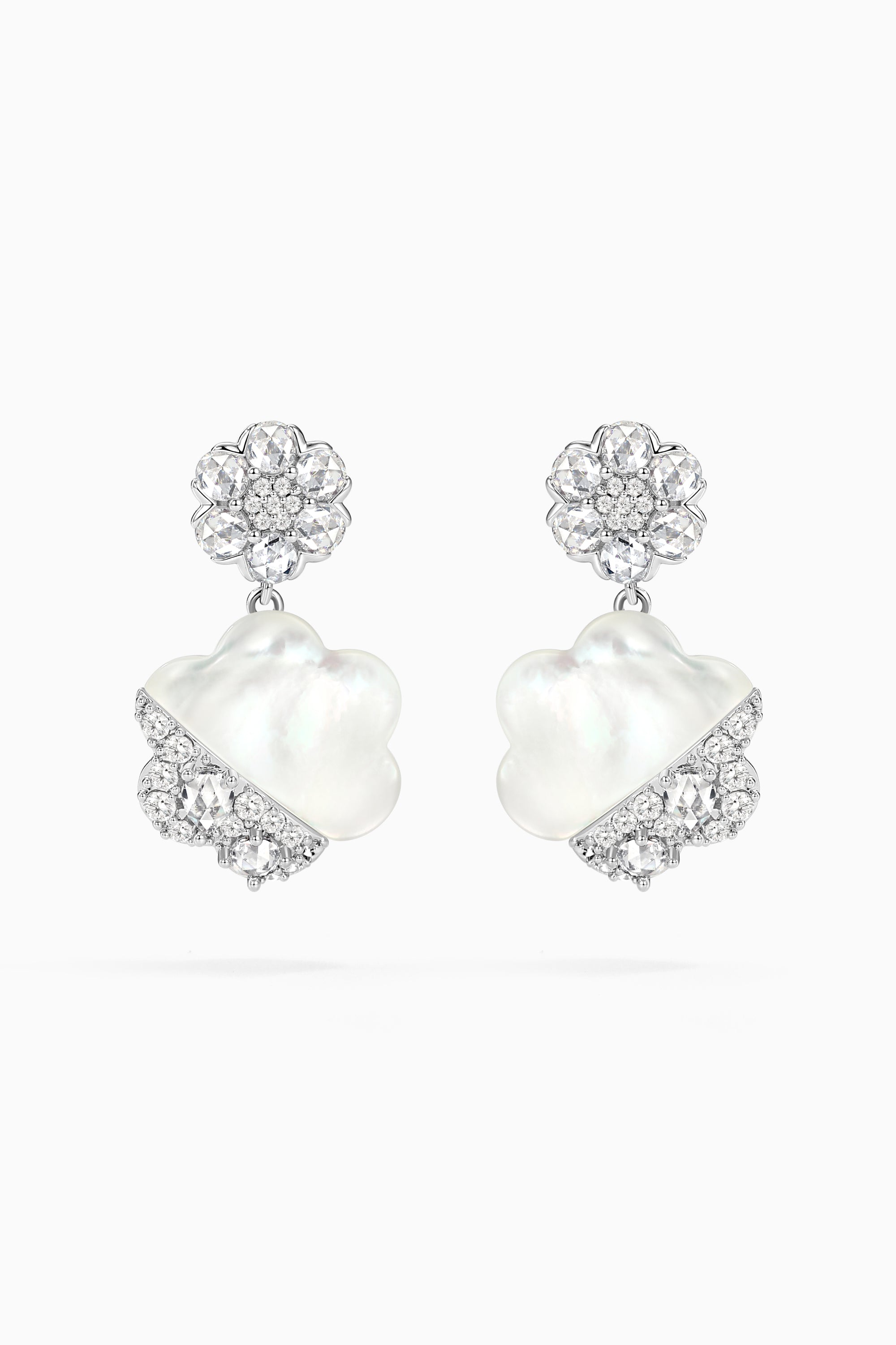 Shell Zircon Double Flower Earrings