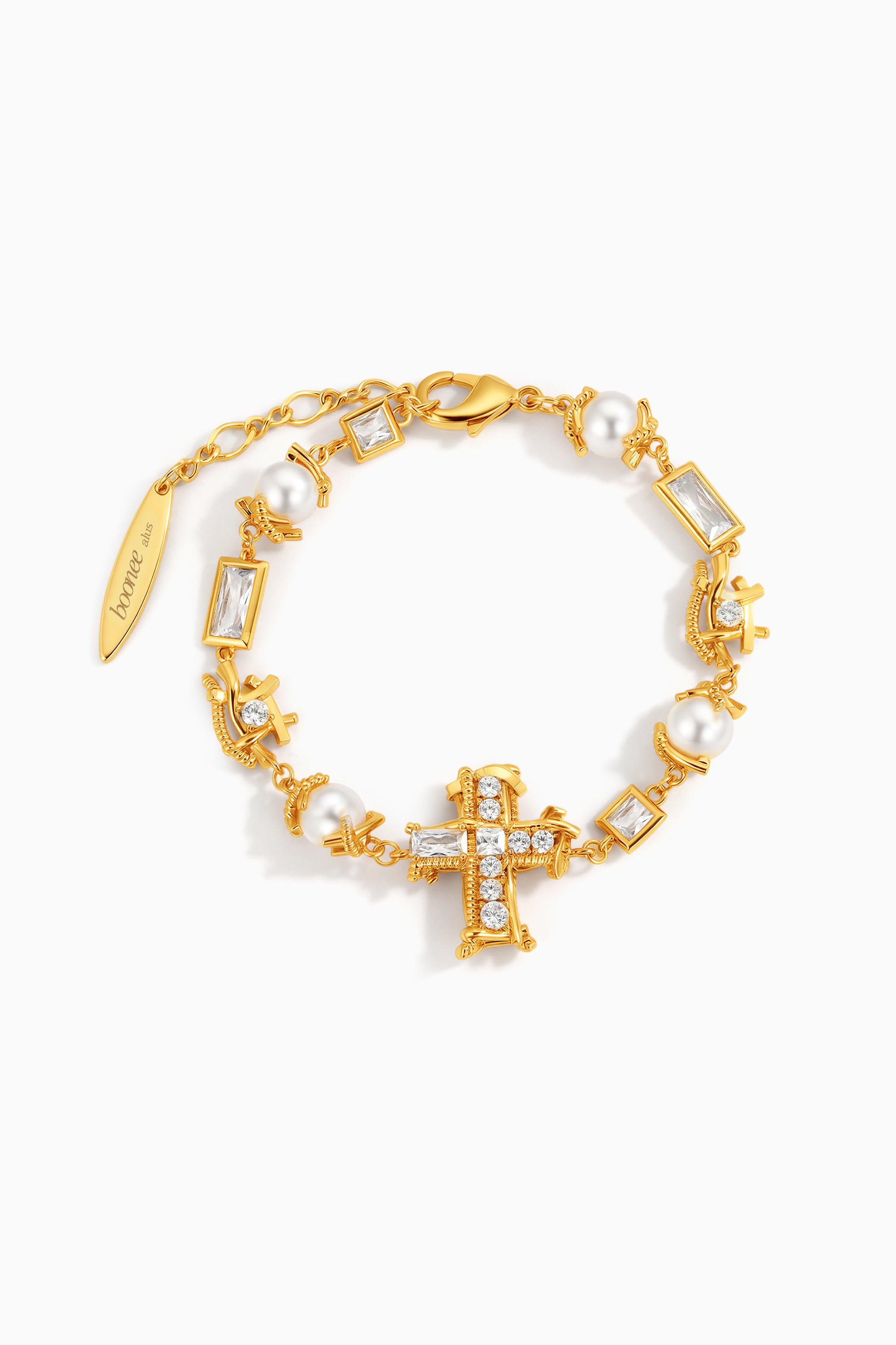 Pearl Zircon Cross Bracelet