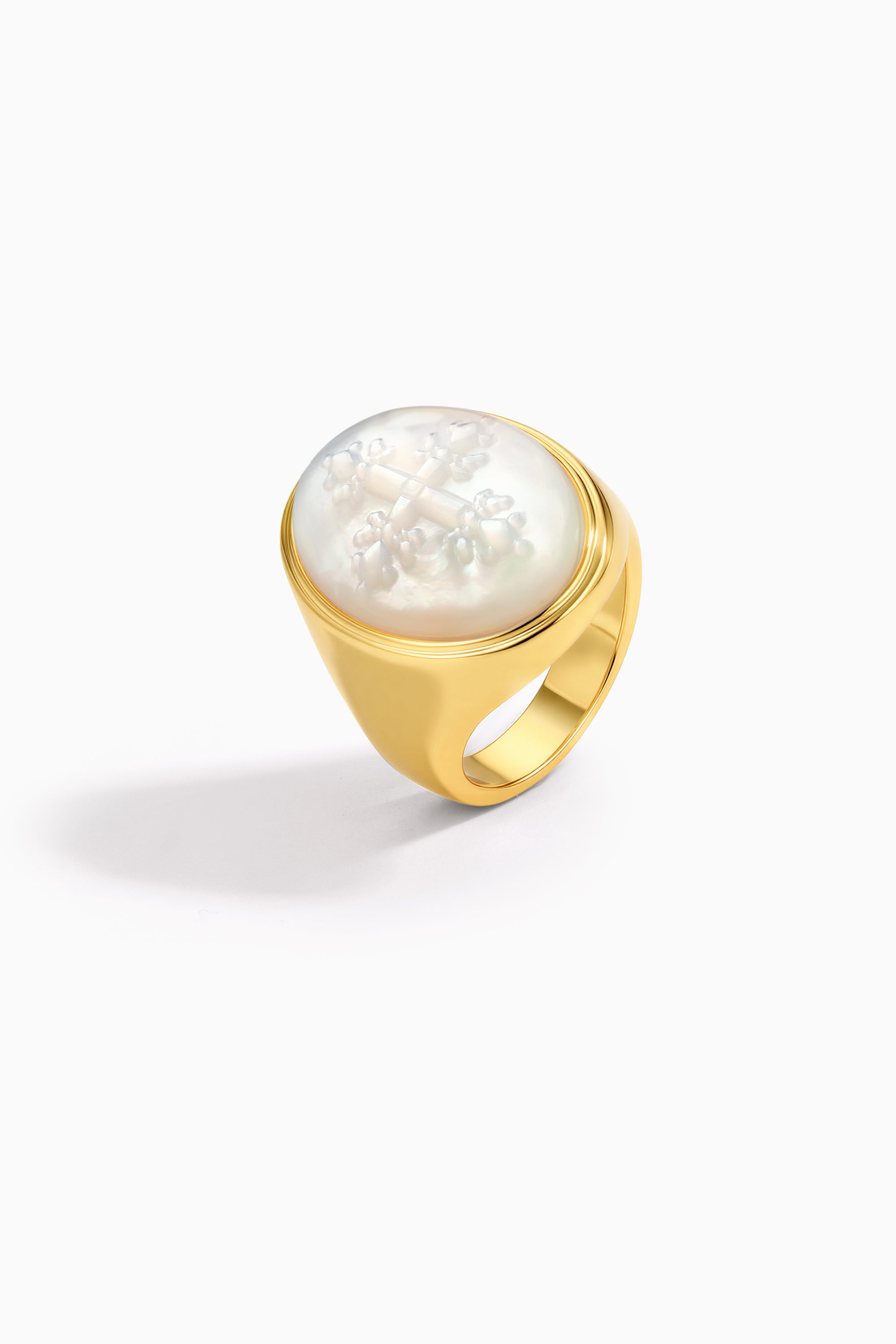 Carved Shell Cross Ring